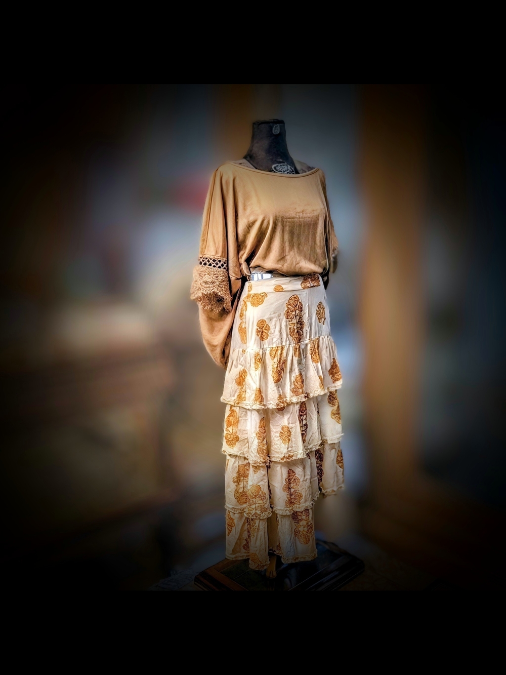 MNK Yellow Floral Cotton Spanish Gypsy Ruffle Maxi Skirt Boho Size M NWT